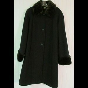 Vintage JOD wool coat button front faux fur collar sz Large
